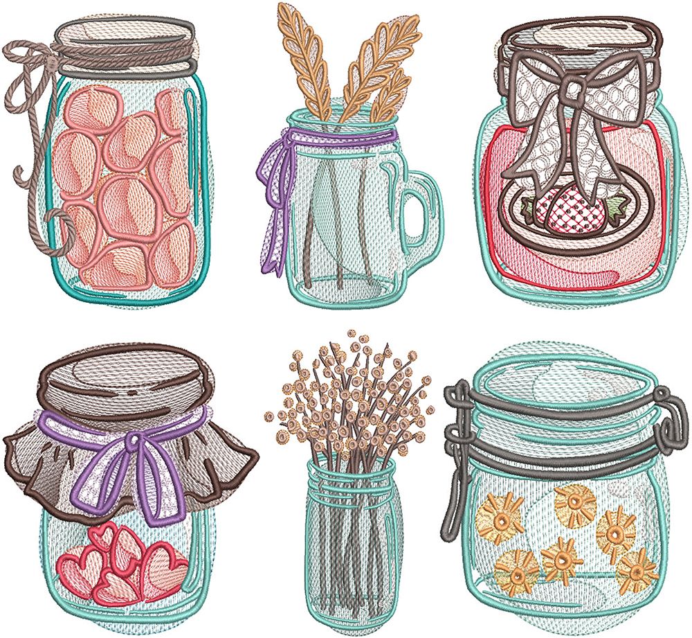 Jam Jars Sketch  Machine Embroidery Designs by JuJu