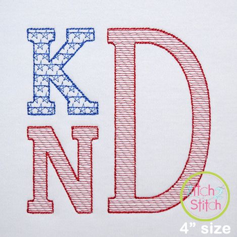 Stacked Serif Patriotic Motif Embroidery Monogram Font | Machine ...