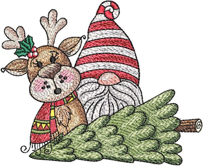 Gnome Reindeer | Machine Embroidery Designs by JuJu