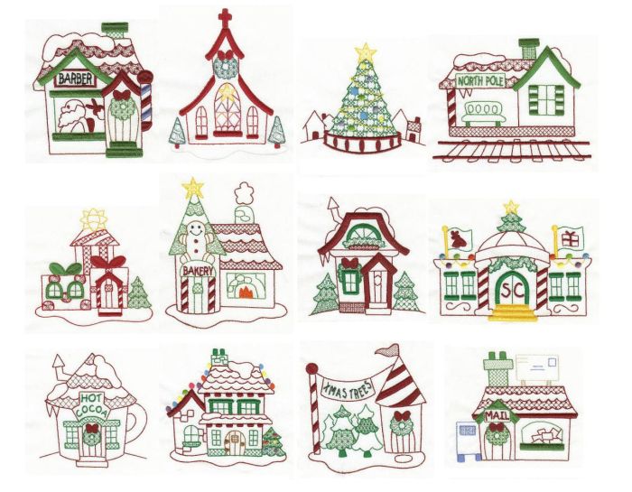 North Pole Village Colorwork Set 2 Machine Embroidery Designs by JuJu