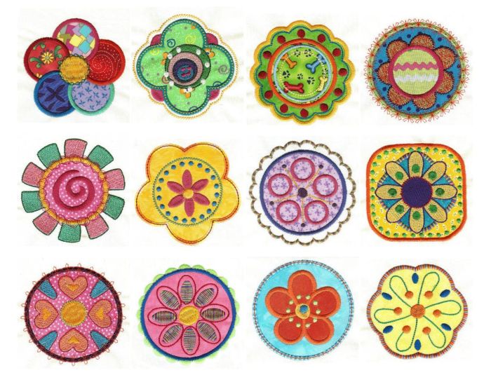 Flower Power Patches Applique Machine Embroidery Designs by JuJu 