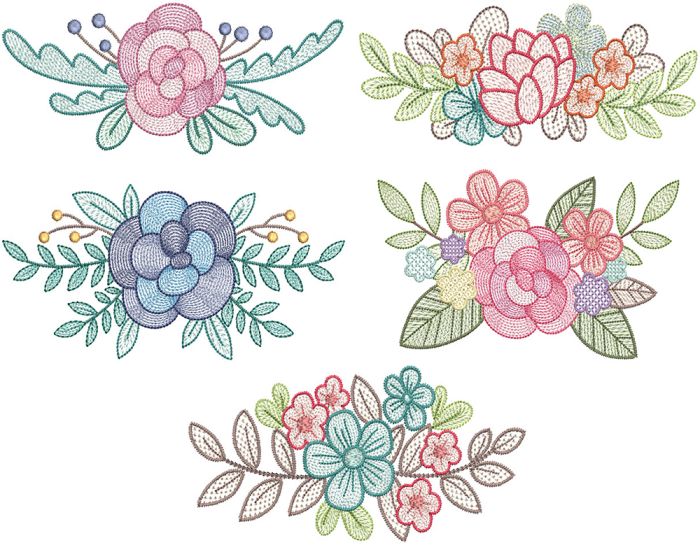 Floral Sprays Sketch 2 | Machine Embroidery Designs by JuJu