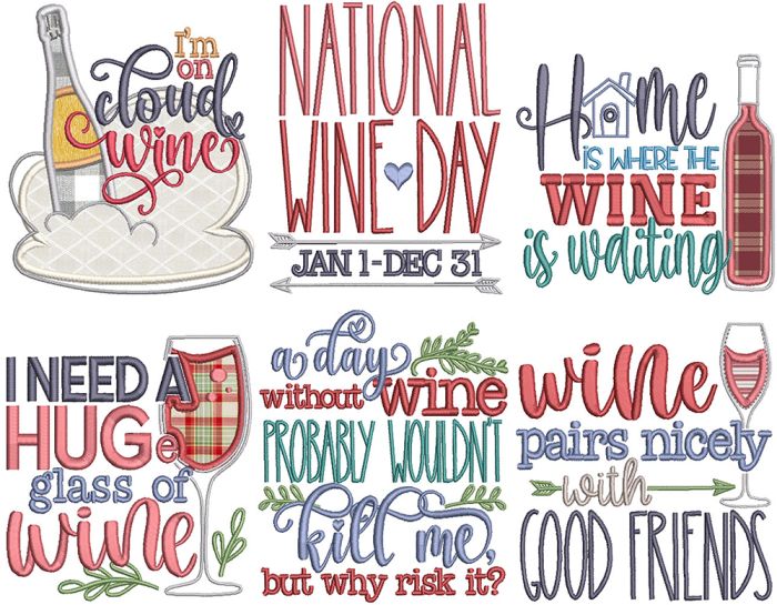 Wine Word Art 2 | Machine Embroidery Designs by JuJu