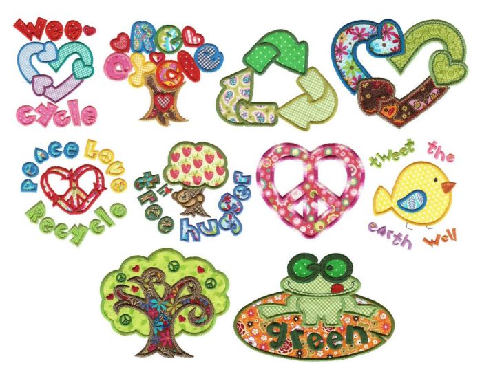 Go Green Applique Machine Embroidery Designs by JuJu 
