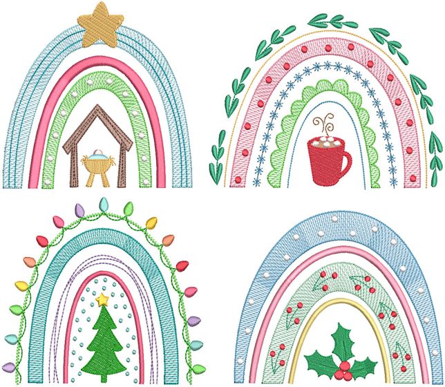 Boho Christmas Rainbows | Machine Embroidery Designs by JuJu