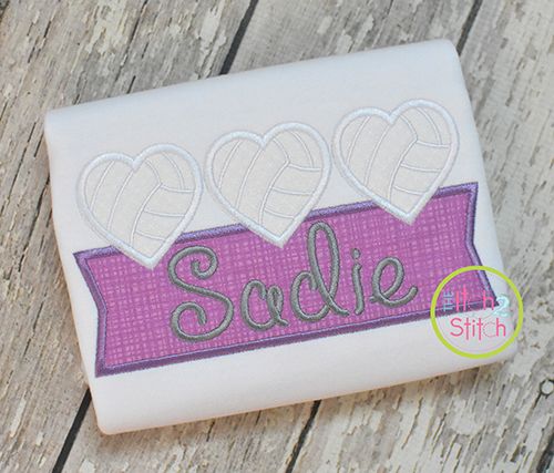 Heart Volleyball Trio Banner Applique Design | Machine Embroidery Designs by JuJu