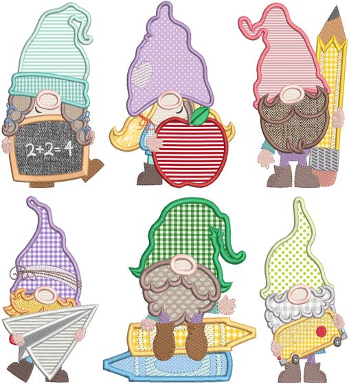 Back To School Gnomes | Machine Embroidery Designs by JuJu