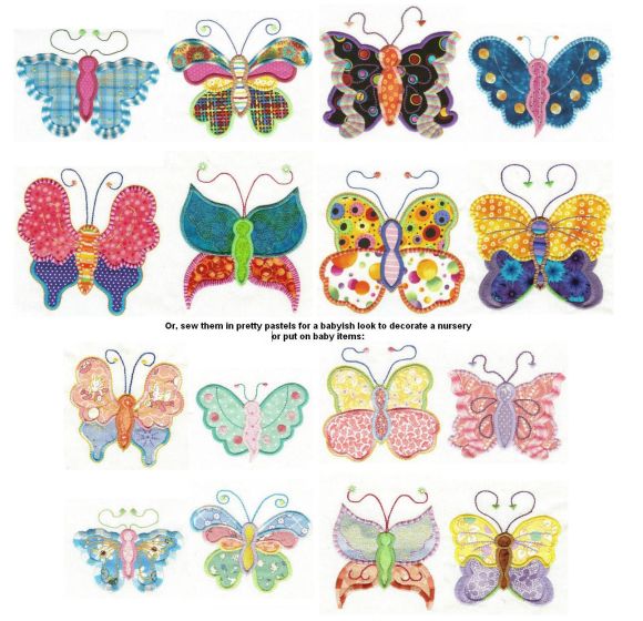 Fun Spring Butterflies Applique Machine Embroidery Designs by JuJu 