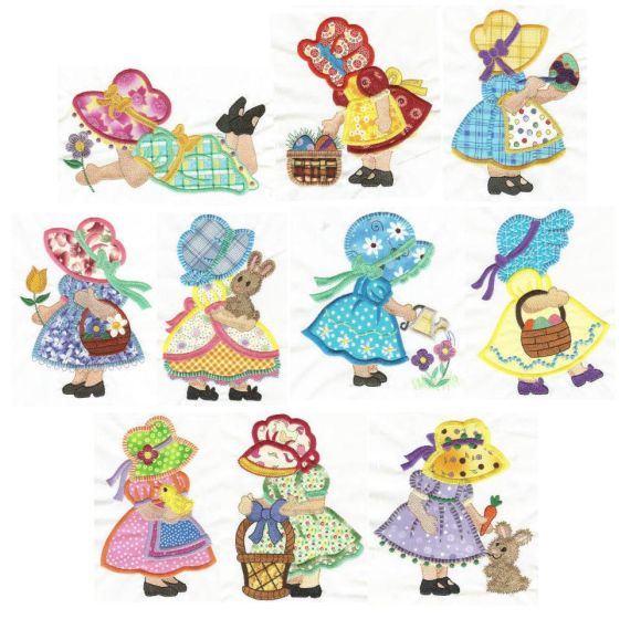 Easter Sunbonnet Belles Applique Machine Embroidery Designs by JuJu 