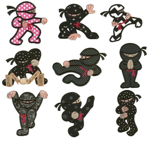 Super Ninjas Applique Machine Embroidery Designs by JuJu 