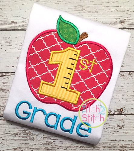 Apple School 1st Grade Number Applique | Machine Embroidery Designs by JuJu