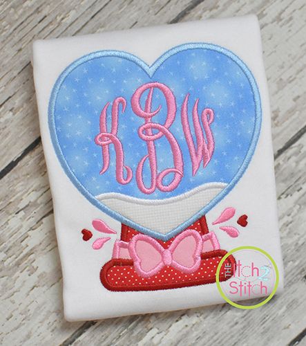 Heart Snow Globe Applique Design | Machine Embroidery Designs by JuJu