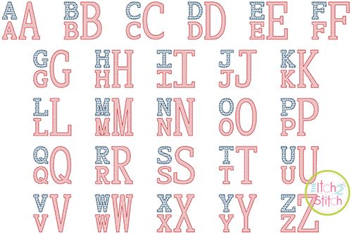 Stacked Serif Patriotic Motif Embroidery Monogram Font | Machine Embroidery Designs by JuJu