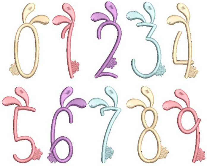 Bunny Tails Numbers Digital Embroidery Machine Designs by JuJu