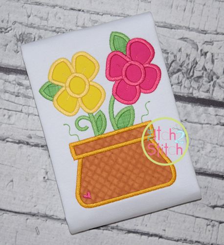 Flower Pot Applique | Machine Embroidery Designs by JuJu