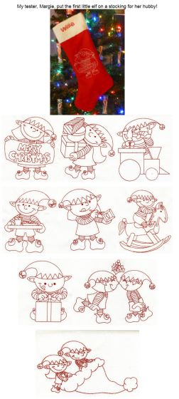 Christmas Elves Redwork Machine Embroidery Designs by JuJu