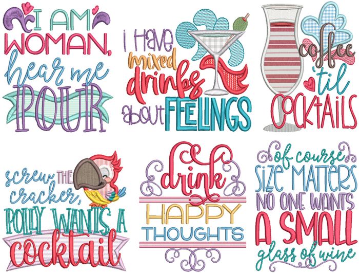 Sassy Cocktail Word Art Machine Embroidery Designs by JuJu

