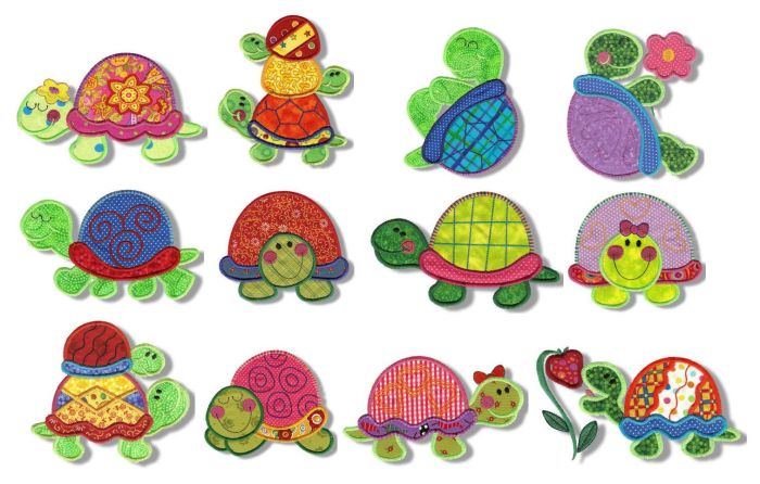 Totally Turtles Applique Machine Embroidery Designs by JuJu 