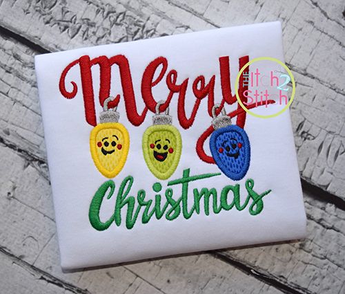 Merry Christmas Lights Applique | Machine Embroidery Designs by JuJu