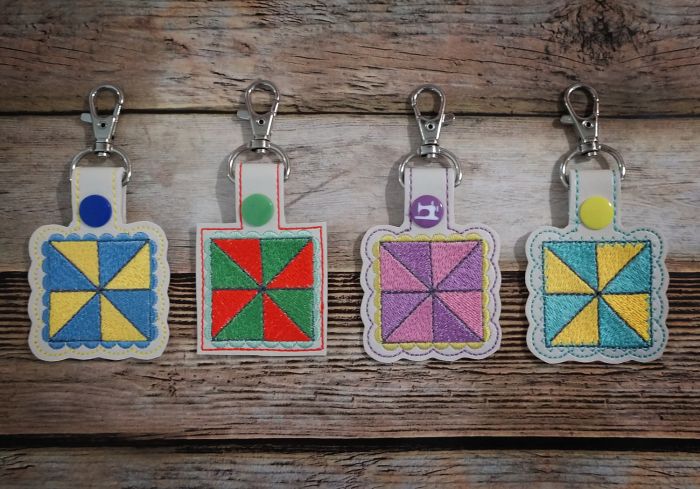 ITH Snap Tab Key Fob Pinwheel 1 Quilt Block | Machine Embroidery Designs by JuJu