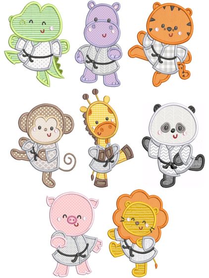 Karate Critters Applique Machine Embroidery Designs by JuJu 