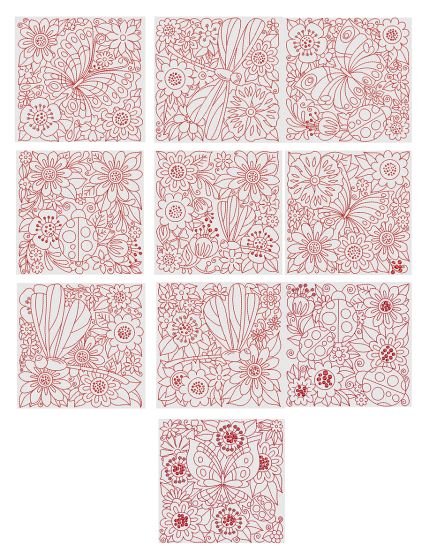 Redwork Garden Blocks Machine Embroidery Designs by JuJu