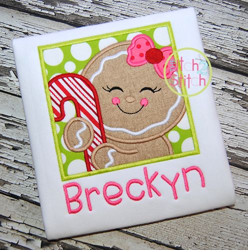 Gingerbread Candy Cane Box Girl Applique | Machine Embroidery Designs by JuJu