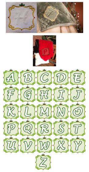 Elegant Christmas Embossed Monogram Alphabet Machine Embroidery Designs by JuJu