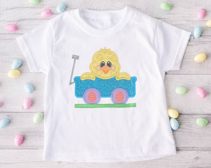 Chick In Wagon Applique | Machine Embroidery Designs by JuJu