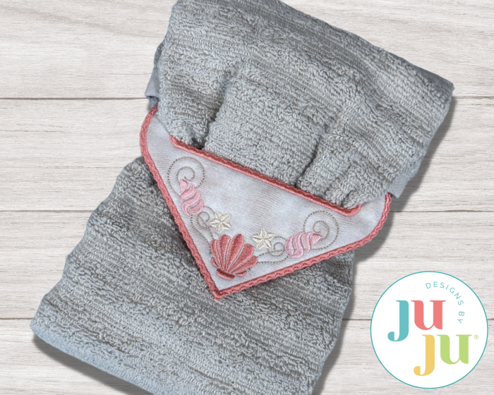 ITH Seashell Triangle Wrap Around Towel Topper | Machine Embroidery Designs by JuJu