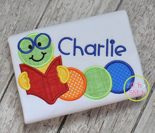 Book Worm Applique | Machine Embroidery Designs by JuJu