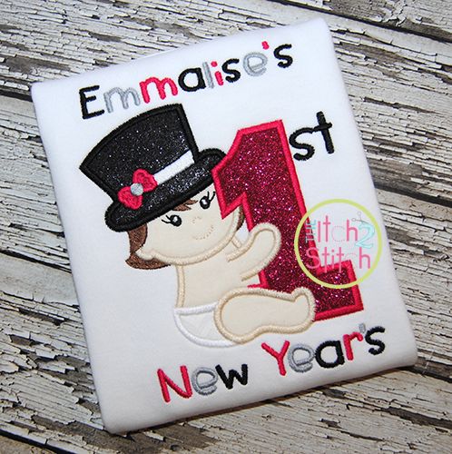 First New Year's Girl Applique | Machine Embroidery Designs by JuJu