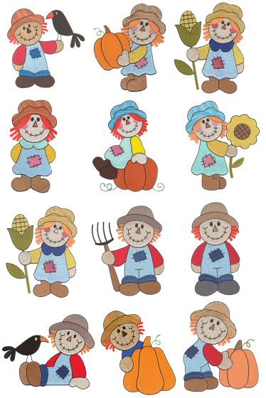 Cute Scarecrows Filled Machine Embroidery Designs by JuJu