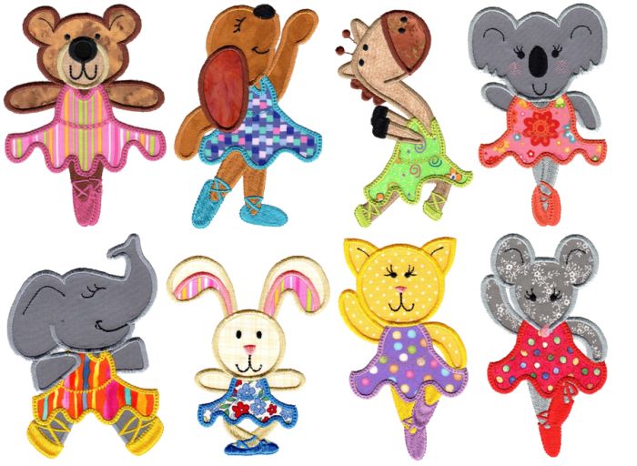 Ballerina Animals Applique Machine Embroidery Designs by JuJu