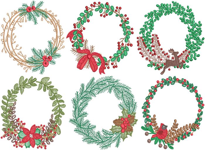 Rustic Christmas Wreaths | Machine Embroidery Designs by JuJu