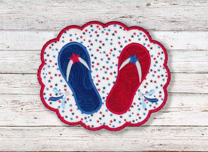 ITH Patriotic Flip Flops Mug Rug | Machine Embroidery Designs by JuJu
