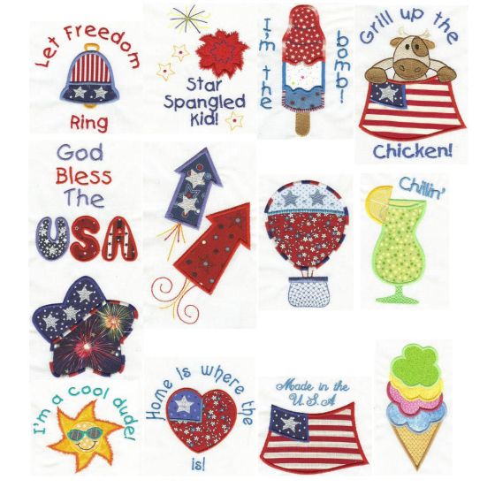 Celebrate the 4th Set 2 Applique Machine Embroidery Designs by JuJu 