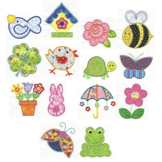 Spring Fling Applique Machine Embroidery Designs by JuJu 
