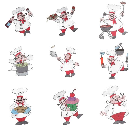 Bon Appetit Chefs Filled Set 1 Machine Embroidery Designs by JuJu