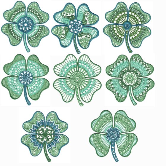 Ornamental Four Leaf Clovers Machine Embroidery Designs by JuJu