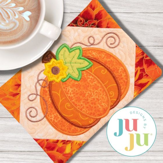 ITH Chunky Pumpkin Mug Rug | Machine Embroidery Designs by JuJu