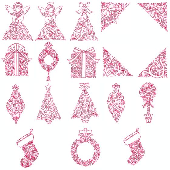 Jacobean Christmas Redwork Machine Embroidery Designs by JuJu