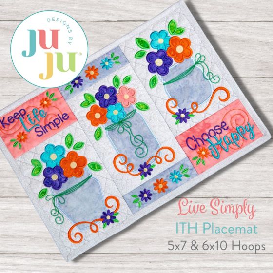 ITH Live Simply Mason Jar Placemat | Machine Embroidery Designs by JuJu