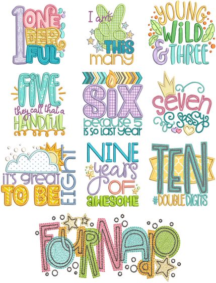 Kids Birthday Word Art Machine Embroidery Designs By JuJu
