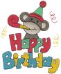 Happy Birthday Sock Monkeys Filled stitch machine embroidery Designs by JuJu