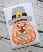 Pilgrim Boy Pumpkin Peeker Applique | Machine Embroidery Designs by JuJu