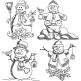 Redwork Snowmen Set 1 Embroidery Set | Machine Embroidery Designs by JuJu