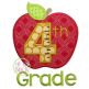 Apple School 4th Grade Number Applique | Machine Embroidery Designs by JuJu