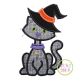 Cat in Witch Hat Applique | Machine Embroidery Designs by JuJu