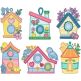 Birdhouses Applique Digital Embroidery Machine Designs by JuJu